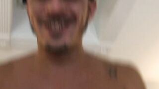 Gay cocksucker cum sprayed after vigorous bareback