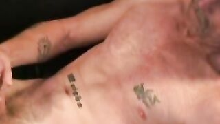 Mature pervert with tattoos masturbates and cums solo