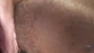 Ebony gay rides huge dick while masturbating and cumming