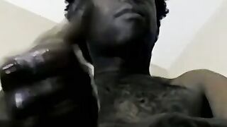 Hung black dude Jay pumps a load of cum out of his huge cock
