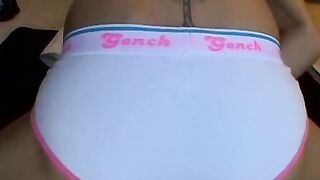 Tattooed twink takes his underwear off and masturbates