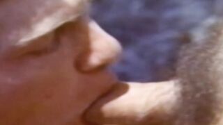 Young men are having classic blowjob competition outside