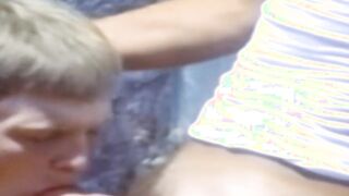 Young men are having classic blowjob competition outside