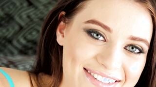 Teen girl choking on a big chocolate chunk in her mouth