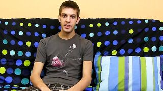 Cute brunette Max Morgan interview then jerking session