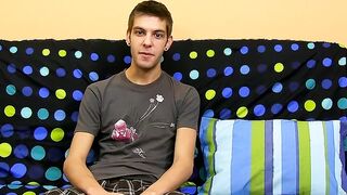 Cute brunette Max Morgan interview then jerking session