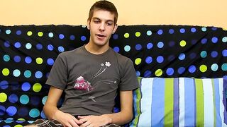 Cute brunette Max Morgan interview then jerking session