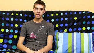 Cute brunette Max Morgan interview then jerking session