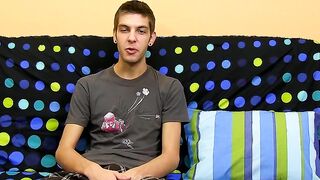 Cute brunette Max Morgan interview then jerking session