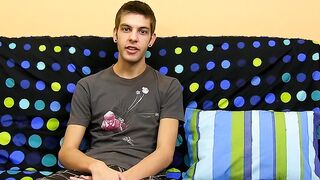 Cute brunette Max Morgan interview then jerking session