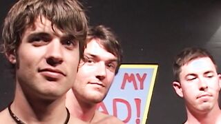 Handsome guys gets on their knees and suck cocks behind a cover
