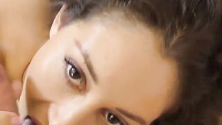 Euro teen fingers herself before riding old man in POV