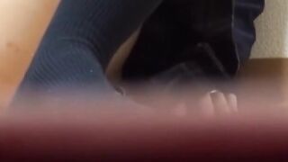 Kinky Japanese hottie rubs pussy on hidden camera solo