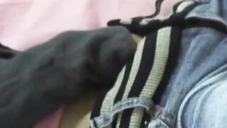 Japanese hottie playing with her big fat pussy