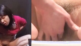 Japanese babe masturbates while peeing