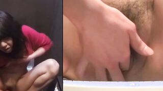 Japanese babe masturbates while peeing