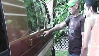 Handsome stud gives amazing blowjob to a guy and a little road help