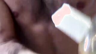 Kinky hairy jock jerking off big dick and fucking fleshlight