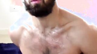 Kinky hairy jock jerking off big dick and fucking fleshlight