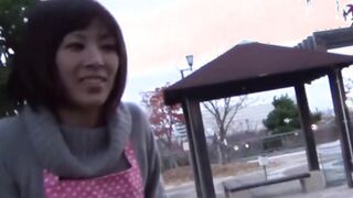Playful Japanese babe takes it balls deep in her hairy pussy