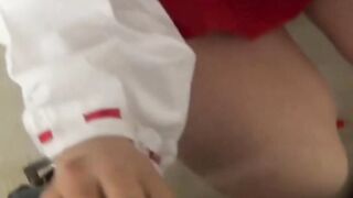 Japanese chick in traditional Asian outfit slobbers on dick