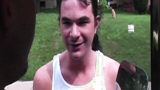 Hot hunk gets on behind a van and lets his cock be sucked