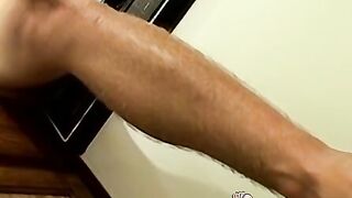 Skinny teen Jay Marx watches his feet and cums after jerking
