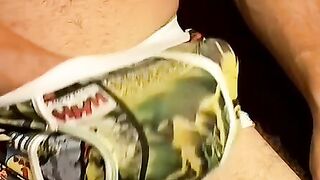 Jock Kelly Cooper stretches tighties with cock wanking