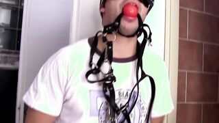 Two horny teens restrain big cocked dude and fuck him