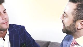 Gays in suits rimming and anal fucking on the sofa