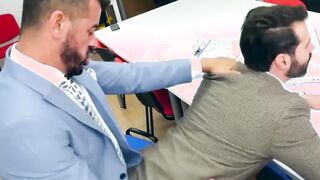 Suited hunk Dani Robles has his tight hairy ass rimmed hard