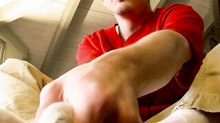 Gay stud Joey Pirelli licks and sucks his feet before jerking
