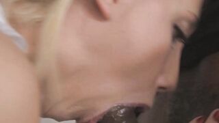 Petite blonde maid banged by her big cocked black boss