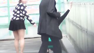 Naughty Japanese voyeur films babes peeing around town