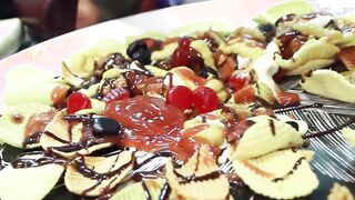 Beautiful Asian ladyboy jerking off to jizz on a food plate