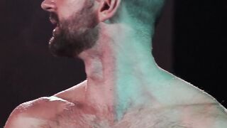 Three muscular hunks pounding raw and sucking in club