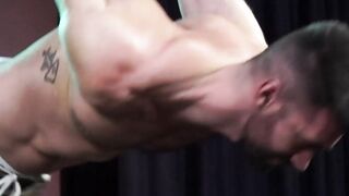 Three muscular hunks pounding raw and sucking in club
