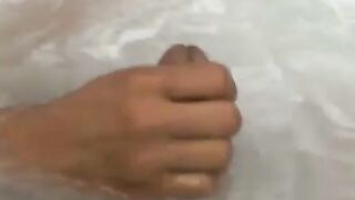 Gay Brazilian jerks off and dildoes his ass while bathing