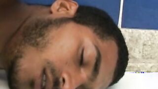 Gay Brazilian jerks off and dildoes his ass while bathing