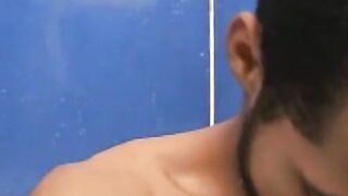 Gay Brazilian jerks off and dildoes his ass while bathing