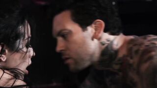 Tattooed babe has her mouth full of cum after being nailed