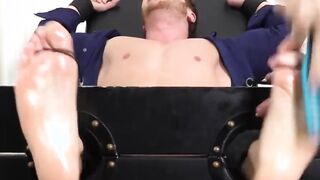 Cute hunk Frey gets his body and feet tickled hard by friend
