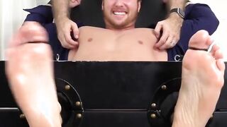 Cute hunk Frey gets his body and feet tickled hard by friend