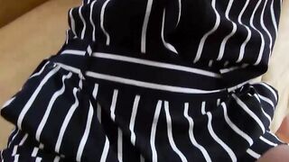 Charming transsexual brunette Ballon solo plays on a bed