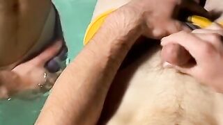 Twinks in underpants have a cock sucking party in the pool