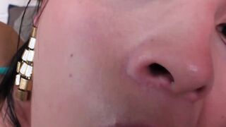 Latina shemale in stockings raw fucked and cummed in mouth