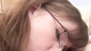 Nerdy girl Jessica Lo sucking cock while showing big tits