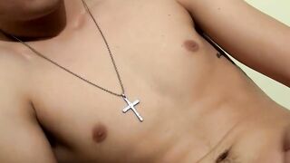 Young and skinny straight twink masturbates his small cock