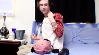 Young amateur works on his big cock and makes it squirt jizz