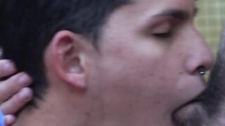 Twink latino cums after riding bareback and blowjob
